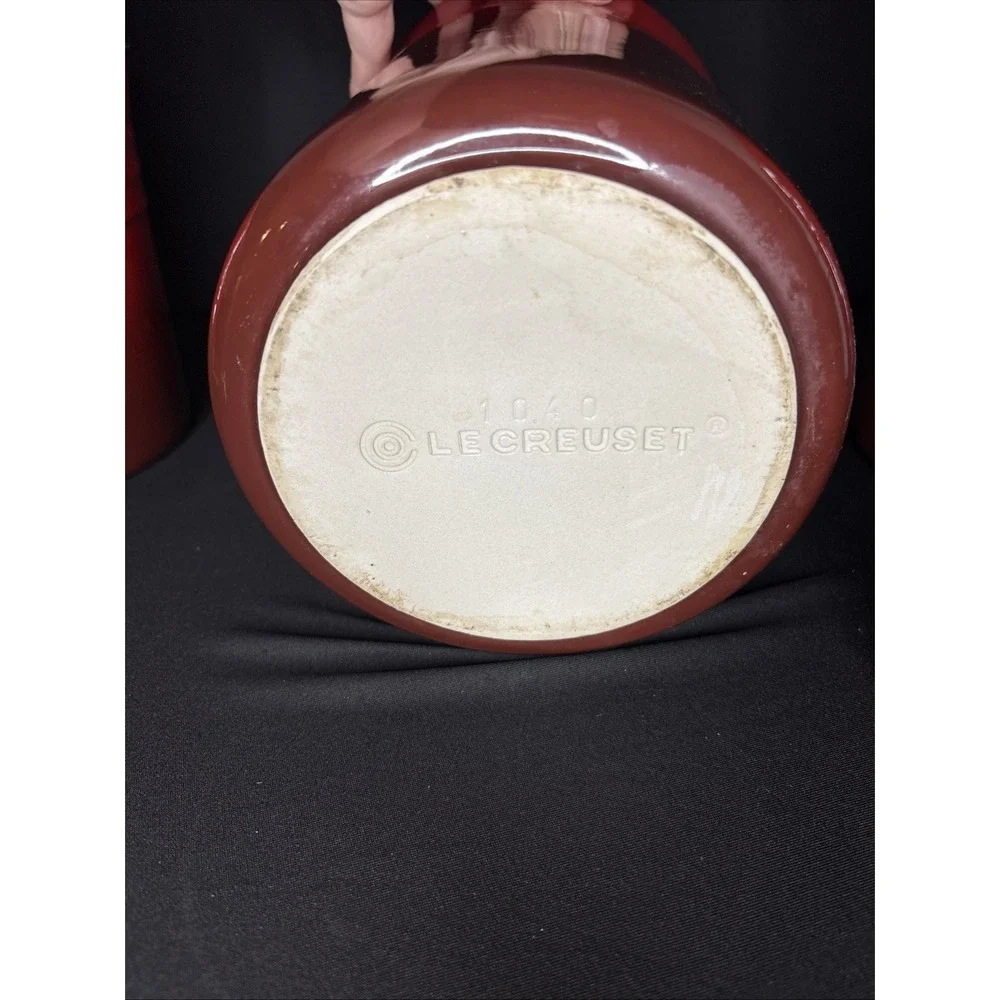 Le Creuset CERISE Red Stoneware 3-Canister Storage Jar Set with Lids #1029 - Picture 11 of 13